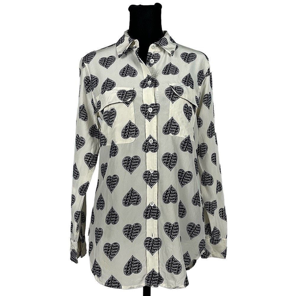Equipment Femme 100% Silk Logo‎ Print Button Down - Women’s XS